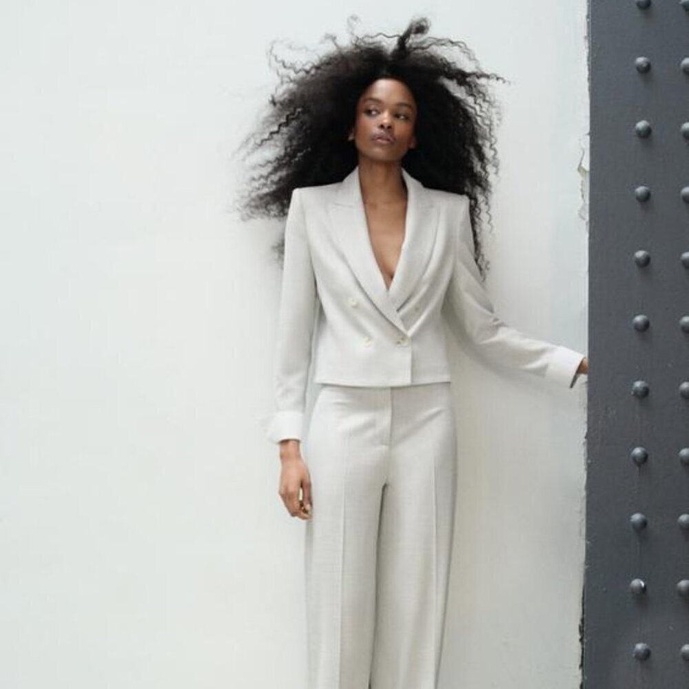 ZARA DOUBLE BREASTED CROPPED BLAZER - Picture 3 of 9